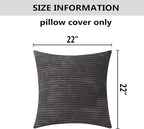 Home Brilliant Throw Pillow Covers 2 Packs Soft Cushion Covers Striped Velvet Throw Pillow Cases for Bed Living Room, 55x55 cm, 22 x 22 Inch, Dark Grey