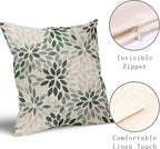 Kawani Green Dahlia Throw Pillow Covers 24x24 Inch Rustic Geometric Flower Decorative Square Pillow Cases Beige Tan Gray Floral Cushion Covers Farmhouse Home Decor for Sofa Couch Outdoor Set of 2