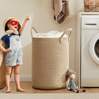 80L Extra Large Jute Woven Hamper Laundry Basket Wicker Rope Clothes Hamper for Baby Nursery Kids Tall Rattan Blanket Basket in Living Room Bedroom 16"D x 22"H