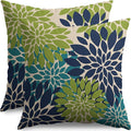 Navy Blue Green Teal Pillow Covers 24X24 Inch Set of 2, Modern Dahlia Floral Print Decorative Throw Pillow Covers Outdoor Farmhouse Cushion Case for Home Couch Sofa Bed Decoration