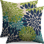 Navy Blue Green Teal Pillow Covers 24X24 Inch Set of 2, Modern Dahlia Floral Print Decorative Throw Pillow Covers Outdoor Farmhouse Cushion Case for Home Couch Sofa Bed Decoration