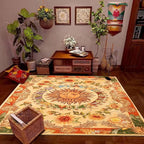 Ultra Thin Washable Mystical Rugs Stain Resistant, Sun and Moon 4x6 Area Rugs Non Slip - Retro Yellow Hippie Floral Throw Rugs for Living Room Bedroom Entryway, Trendy Indie Dorm Tapestry Rug