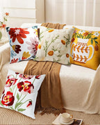 Embroidered Throw Pillow Cover - 18x18 Decorative Pillow Cover with Zipper Aesthetic Cute Design Boho Spring Summer Cozy Throw Pillowcase for Living Room Couch Sofa Bed, White Daisy
