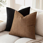 Foindtower Set of 2 Decorative Linen Check Throw Pillow Covers Neutral Farmhouse Vintage Cushion Covers Modern Boho Home Decor for Sofa Chair Couch Bedroom Living Room,26×26 Inch,Brown Hazel