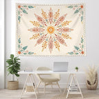 Accnicc Boho Floral Mandala Tapestry for Bedroom Bohemian Flower Wall Tapestry Aesthetic Small Watercolor Yellow Beige Hippie Indian Tapestries Wall Hanging for Living Room Dorm Decor 48 x 32 Inch