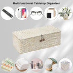 Sumnacon Small Woven Basket for Shelf Wicker Shelf Storage Basket with Sections Seagrass Storage Baskets with Lid for Tampon Toiletry Rectangular Storage Basket for Shelf Bathroom Table Desk Whitewash