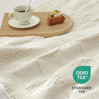Amélie Home Checkered Chenille Knit Throw Blanket for Couch, Classic Texture Decorative Soft Blanket for Sofa, Chair & Bedroom, 60"x80", Ivory