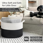 INDRESSME Large Cotton Rope Baskets for Storage, 21.7 x 13.8 Blanket Storage for Living Room Toy Baskets Kids, Baby Laundry Basket for Dirty Clothes, Pillows, 90L White & Black