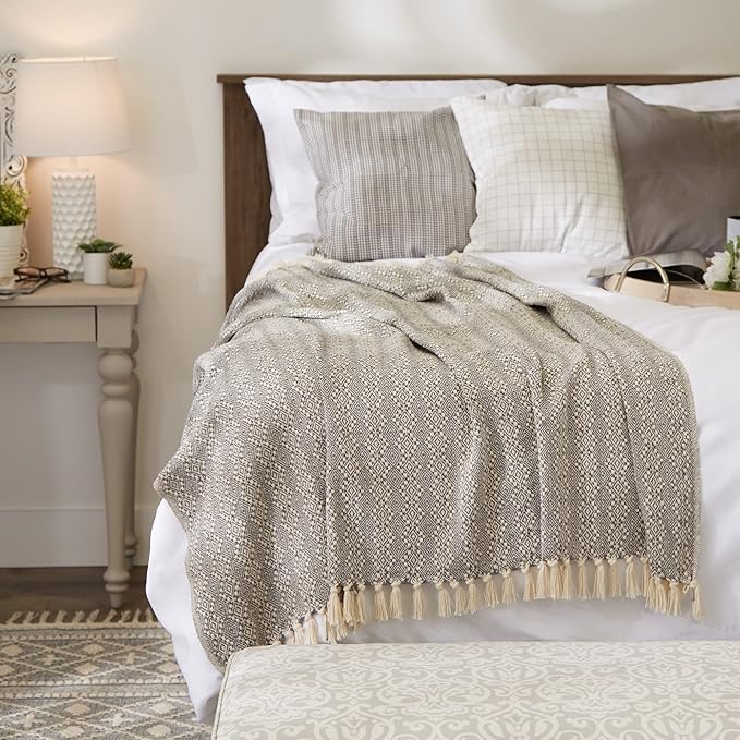 DII Diamond Stitch Woven Throw, Organic Modern, 50 x 60, Gray