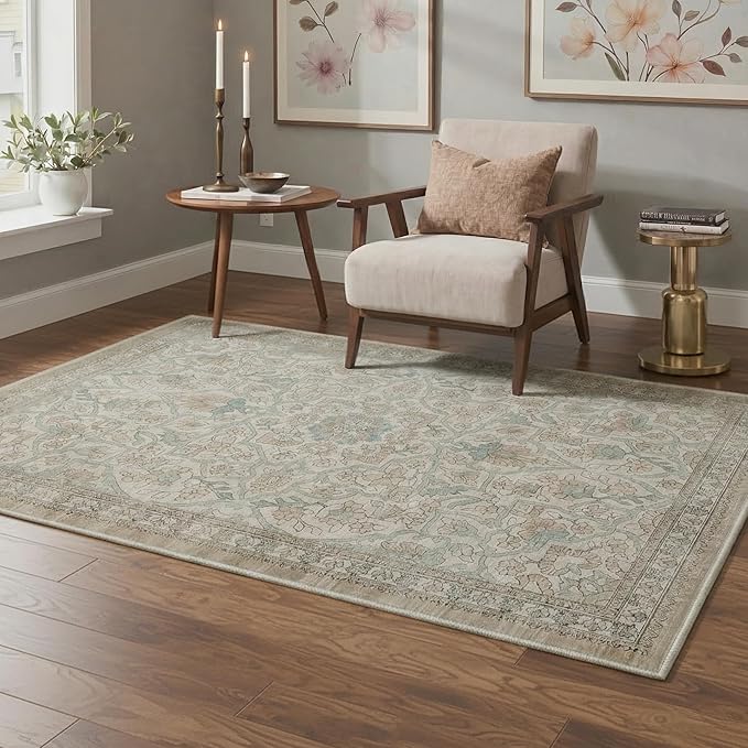 GENIMO Runner Rug 2x6 Non Slip Machine Washable Vintage Hallway Runner Rug, Low Pile Lightweight Rugs for Entryway, Hallway, Kitchen and Corridor, Dusty Beige