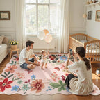 Lahome Floral Living Room Rugs, Pink Area Rugs 5x7 Rug for Bedroom Ultra-Thin Soft Non-Slip Washable Rugs Stain Resistant Throw Boho Carpet for ‎‎Nursery Classroom Flore, Light Pink
