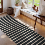 Lahome Elance Striped Easy Jute Runner Rug, 2x8 Kitchen Rug Non Slip Washable Outdoor Runner for Entryway Indoor, Farmhouse Black Indoor Outdoor Carpet for Hallway 8ft Entry