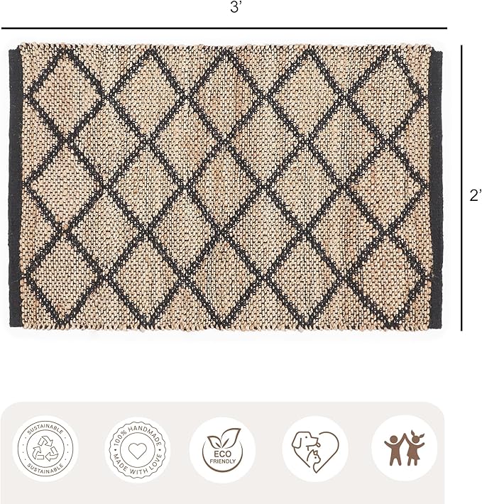 · REDEARTH · Jute Cotton Area Rug - 2'x3' Rectangular Rug, Sustainable Handwoven, Non-Shedding, Soft & Durable – Reversible, Neutral Tones for Home Décor in Living Room, Dining Room, Bedroom, Set of 2