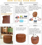 Thgonwid Unstuffed Faux Leather Pouf Cover, Handmade Footstool Ottoman Storage Solution, Floor Footrest Cushion, 16.5”Dx12”H, Amaretto