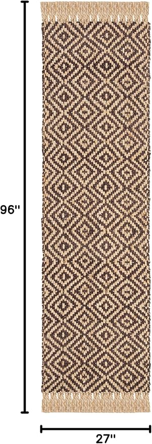 SAFAVIEH Natural Fiber Collection Runner Rug - 2'3" x 8', Brown & Natural, Handmade Boho Diamond Tassel Jute, Ideal for High Traffic Areas in Living Room, Bedroom (NF266E)
