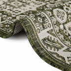 Rugs.com Outdoor Aztec Collection Rug – 13 Ft Round Green Flatweave-Pile Rug Perfect for Kitchens, Dining Rooms