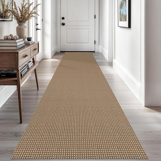 EARTHALL Woven Runner Rug 2.6x10 Ft Washable Runners for Hallways Long Non Slip Rubber Backed Kitchen Runner Braided Indoor Floor Carpet Runners for Entryway, Hallway, Kitchen, Orange/Tan/Brown
