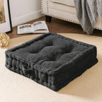 Wellsin Square Floor Pillows for Adults Kids - Meditation Floor Pillow Seating Cushion - Tufted Floor Cushion with Shredded Foam & Velvet Cover, 1 Pack, 20x20 Inch, Gray