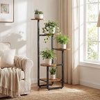 HOOBRO Plant Stand Indoor, 5 Tiered Corner Plant Shelf Flower Stand for Multiple Indoor Plants, Round Plant Flower Display Shelf for Living Room, Balcony, Patio, Rustic Brown and Black BF07HJ01