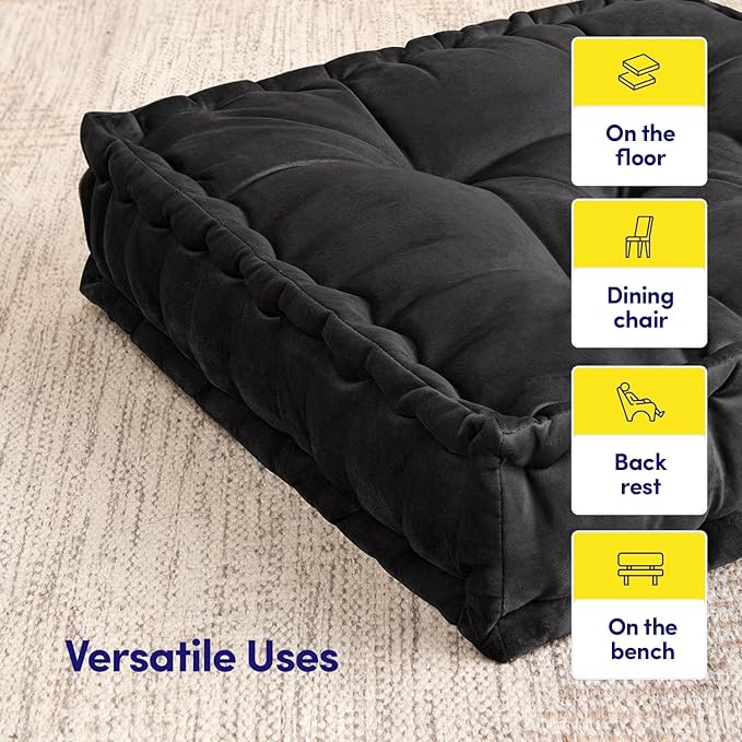 Sweet Home Collection Floor Pillow Large Square Tufted Decorative Cushion. Faux Velvet Fabric Ultra Thick Fill for Kids and Adults(Pack of 1, 2 Count Total)