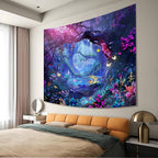 Apdidl Forest Nature Room Decor Tapestry Wall Hanging, Fantasy Trees Butterfly Mushroom Tapestries for Bedroom, Blue Colorful Floral Magical Plants Jungle Landscape Backdrop for Living Room 60"X79"