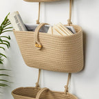 DULLEMELO Hanging Baskets for Organizing, Jute 3-Tier Woven Hanging Wall Baskets for Storage, Decorative Hanging Storage Basket with Button Strap,Over The Door Basket with Door Hooks