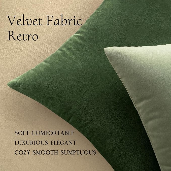 MIULEE Velvet Throw Pillow Covers 18x18 Inch, Pack of 2 - Moss Green, Soft Solid Decorative Pillow Covers Square Cushion Cases Farmhouse Modern Home Decor for Spring Couch Sofa Bedroom Living Room