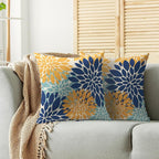 Yellow Blue Aqua Pillow Covers 24X24 Inch Set of 2, Summer Floral Dahlia Flower Decorative Throw Pillow Covers Outdoor Modern Farmhouse Cushion Case for Home Couch Sofa Bed Decor