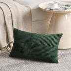 Fancy Homi 2 Packs Dark Green Lumbar Decorative Throw Pillow Covers 16x26 Inch for Living Room Couch Bed, Rustic Farmhouse Boho Home Decor, Soft Striped Corduroy Rectangle Accent Cushion Case 65x40 cm