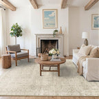 5x7 Area Rugs for Living Room Bedroom, Beige Washable Neutral Rug, Vintage Floral Retro Boho Non Slip & Low Pile Carpet for Dining Room, Classroom, Dorm, Nursery and Kids Room-Beige/Cream