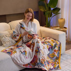 Boho Throw Blanket, 100% Cotton Ultra Soft Luxury Throw Rustic Quilt, 60"x80" Floral Bird Butterfly Farmhouse Decor Bed Blankets, All Season Rustic Reversible Bohemian Throw for Bed - Yellow