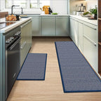 Artoid Mode Washable Non Slip Blue Kitchen Rugs and Mats Set of 2, Rubber Backing Absorbent Kitchen Mats for Floor Front of Sink - 17x29 and 17x47 Inch