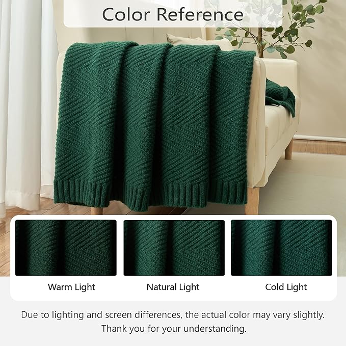 Knitted Throw Blanket 60"X80", Dark Green Knit Throws for Bed, Super Soft Boho Chevron Blankets for Couch Sofa Chair Room Decor, Textured Decorative Farmhouse Cozy Lightweight