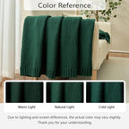 Knitted Throw Blanket 50"X60", Dark Green Knit Throws for Bed, Super Soft Boho Chevron Blankets for Couch Sofa Chair Room Decor, Textured Decorative Farmhouse Cozy Lightweight