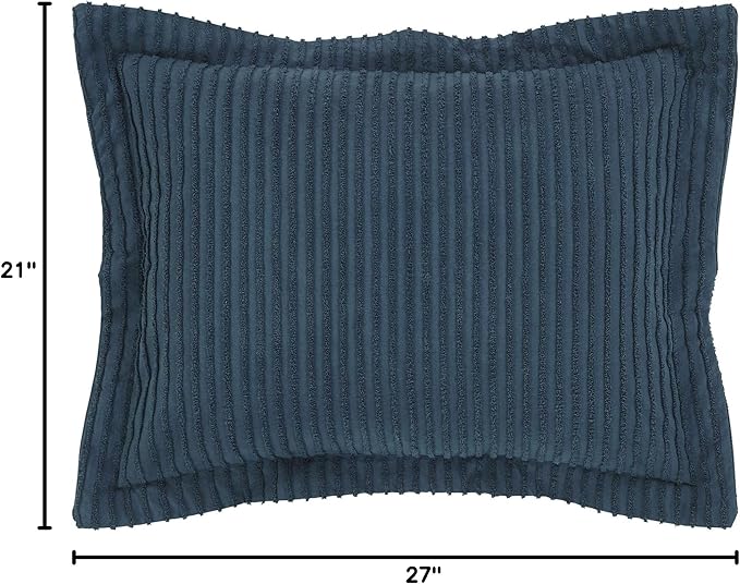 Better Trends Jullian Collection is Super Soft and Light Weight in Bold Stripes Design 100% Cotton Tufted Unique Luxurious Machine Washable Tumble Dry, Standard Sham, Teal