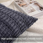 Pack of 2 Corduroy Decorative Throw Pillow Covers 24x24 InchSoft Striped Pillow Covers Modern Farmhouse Home Decor for Sofa Living Room Couch Bed（Dark Grey）