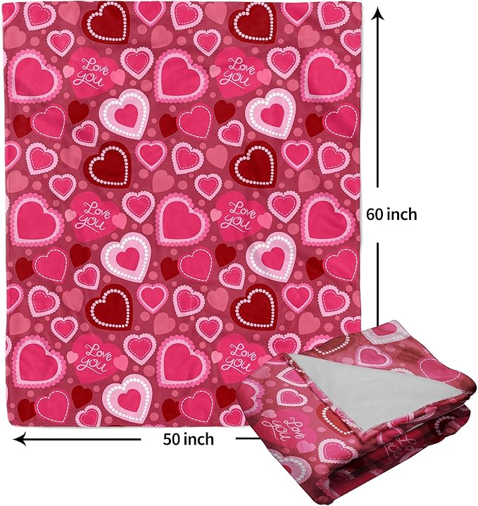 Valentine Blanket Soft Flannel Lightweight Red Pink Love Heart Valentines Throw Blanket Cozy Warm Blankets All Seasons Home Party Decor On Living Room Sofa Couch Bed 50x60 inch
