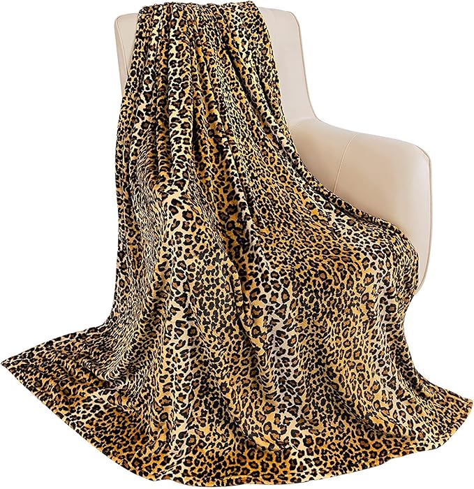 MACEVIA Flannel Fleece Throw Blanket for Couch, Leopard Print Blanket for Adult, Lightweight Cozy Soft Cheetah Blanket for Bed Sofa 260GSM, Suitable for All Seasons (Brown Leopard,50x60inches)
