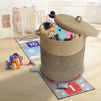 Extra Large Storage Basket with Lid 60L, 16"Wx18"H Woven Laundry Hamper Basket with Handle, Jute Rope Wicker Basket Blankets Pillows Storage in Living Room Baby Nursery, Jute/Black Mix includes Lid