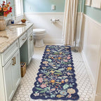 2x6 Hallway Floral Rug Runner: Washable Non Slip Low Pile Area Rug for Kitchen Front Door Soft Water Resistant Carpet for Bathroom Light Weight Durable Floor Mat for Bedroom Nursery(2x6/Blue/Purple)