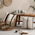 ANRODUO Pack of 2 Boho Decorative Throw Pillow Covers 20x20 Farmhouse Cushion Case Striped Chenille Pillow Cases Square Pillow Covers Accent Neutral Pillowcase for Sofa Couch Bed, Gray Stripe 2