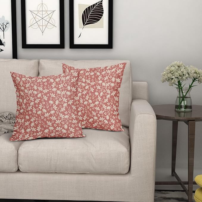 Coral Pink Pillow Covers 24x24 Set of 2 Vintage Floral Rustic Old Style Cute Flower Print Decorative Outdoor Pillowcases Seasonal Farmhouse Throw Cushion Case Decor for Couch Sofa Bed