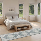Washable Runner Hallway Rug,Low Pile 2x8 Non Slip Non-Shedding Kitchen Carpet Soft Indoor Stain Resistant Rug for Bedroom Laundry Room Bathroom Blue Beige Multi