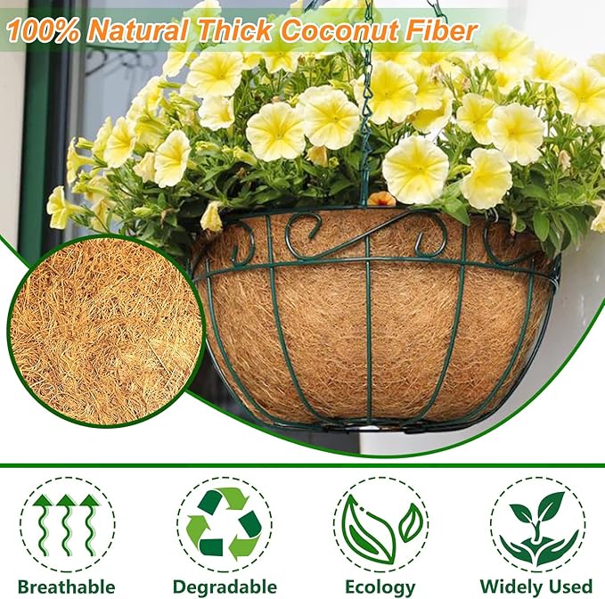 Coco Liners for Planters - 2 Pack 10 Inch Round Hanging Basket Liners, 100% Natural Coconut Fiber Replacement Liners for Hanging Baskets Planters Flowers, Plants, Vegetables (10'' Pack of 2)