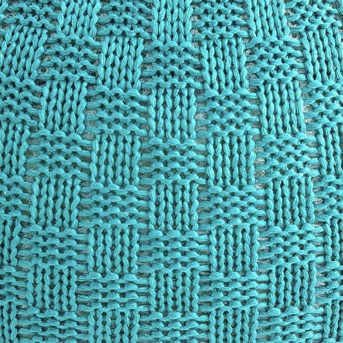 ARTPLAN - Round Knit Pouf - Woven Floor Ottoman - Handmade & Hand Stitched - 19.7 Dia x 12.8 High - Boho Home Décor - Living Room - Bedroom,Sky Blue