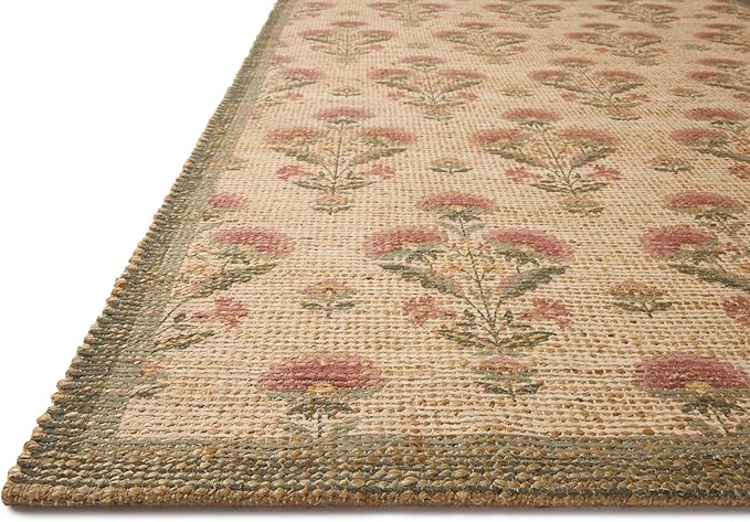 Loloi Chris Loves Julia Rue Collection RUE-01 Sage/Blush 2'-3" x 3'-9" Accent Rug Jute Neutral Floral Living Room Bedroom Rug