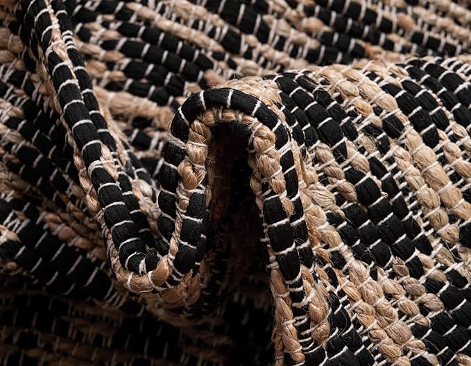 Unique Loom Chindi Jute Collection Area Rug (4' 1" x 6' 1" Rectangle, Black/ Natural)
