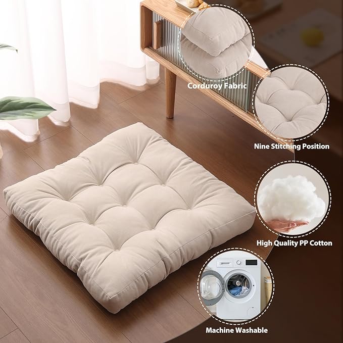 Tiita Outdoor Cushions Square Floor Pillow Thicken Tufted Seat Pad Large Floor Cushion for Yoga Meditation Living Room