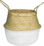 LiloCraft Seagrass Plant Basket (Size: 12x11inches, Pattem: White Bottom) - TheMulti Functional Home Decor Storage Solution with Eco-Friendly, Woven Basket Planter Indoor with Handles, Round Boho