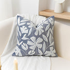 BlissBlush 20x20 Throw Pillow Cover, Grayish Blue Square Decorative Cushion Cover for Couch Sofa, Floral Tufted Embroidered Velvet Farmhouse Accent Pillowcase (Cover Only)